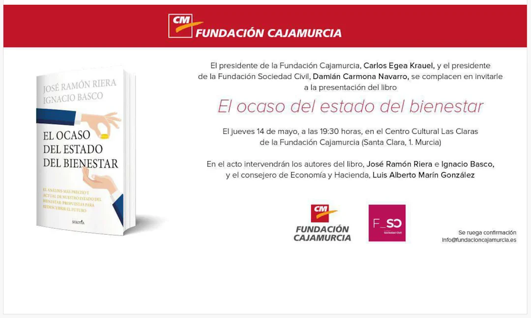 Presentación del libro "El ocaso del estado del bienestar". Cartel del evento.